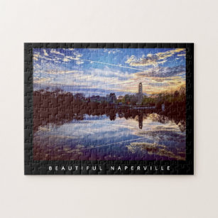 Vackert Naperville - reflektion i Sjö vid solnedgå Pussel