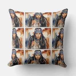 Vackert Native American Woman Kudde