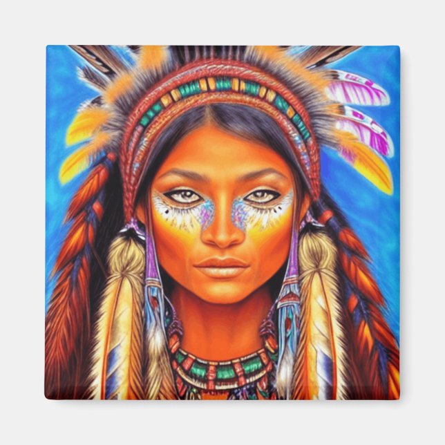 Vackert Native American Woman Magnet (Framsidan)