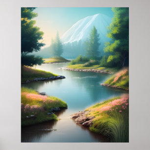 Vackert naturrealistiskt landskap poster