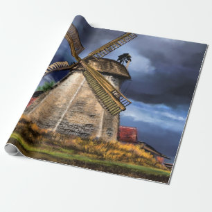 Vackert Nederländerna Kvarn Landskap - Teckning Presentpapper