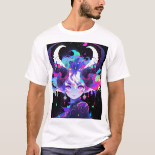 Vackert Neon Anime Demon Elf Girl med Horns T Shirt