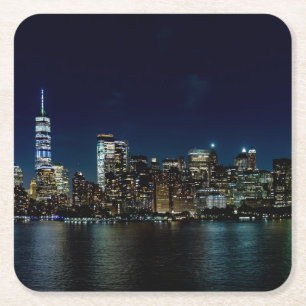 Vackert New York Skyline på natten Underlägg Papper Kvadrat