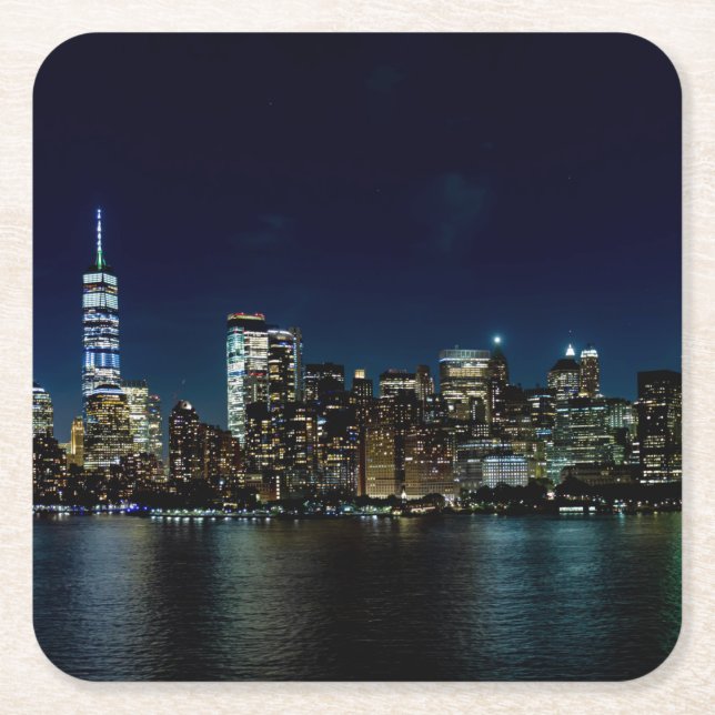 Vackert New York Skyline på natten Underlägg Papper Kvadrat (Framsidan)