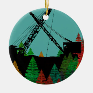 Vackert nordvästra Crane Operating Ingenjör Art Julgransprydnad Keramik