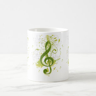 Vackert och coola musik noter med stänk kaffemugg