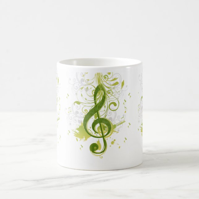 Vackert och coola musik noter med stänk kaffemugg (Center)