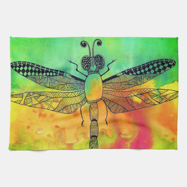 Vackert och färgfullt Dragonfly Kitchen Towel Kökshandduk (Horisontell)