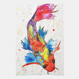 Vackert och färgfullt Koi Fish Kitchen Towel Kökshandduk