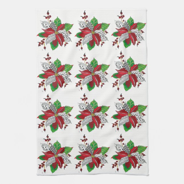 Vackert och färgfullt Poinsettia Kitchen Towel Kökshandduk (Vertikal)