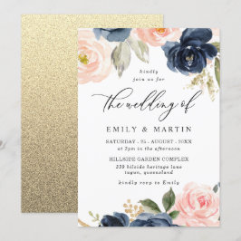 Vackert och marinskt Blommigt Vår bröllop Inbjudningar