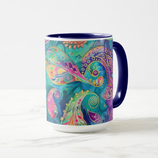 Vackert och vibrant Whimsical Paisley Mugg (Framsida höger)