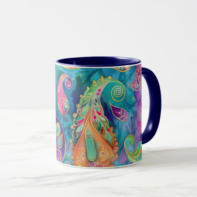 Vackert och vibrant Whimsical Paisley Mugg (Framsida höger)