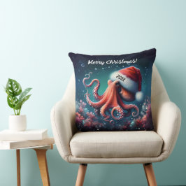 Vackert Octopus i Santa Hat Kudde