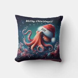 Vackert Octopus i Santa Hat Kudde