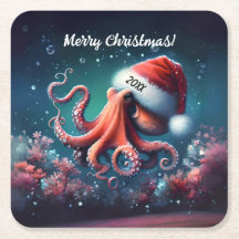 Vackert Octopus i Santa Hat