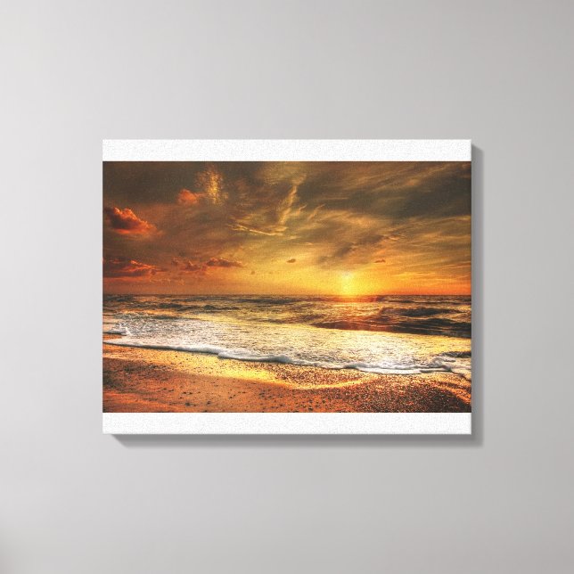Vackert Orange Beach Ocean Sunset Kanvastryck (Framsida)