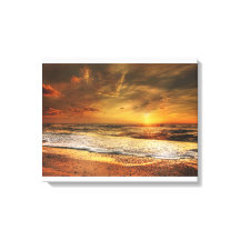 Vackert Orange Beach Ocean Sunset Kanvastryck