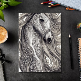 Vackert Ornate Silver Grått Horse Birthday Kort