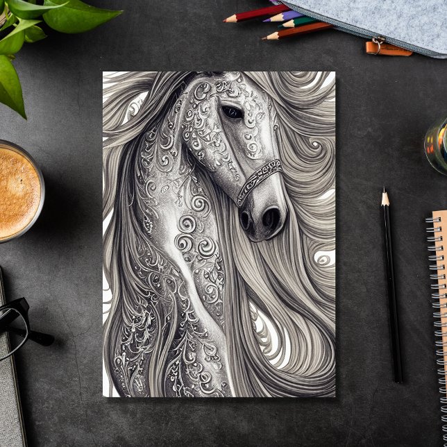 Vackert Ornate Silver Grått Horse Birthday Kort (Beautiful Ornate Silver Gray Horse Birthday Card)