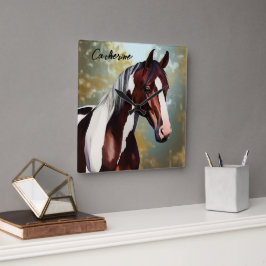 Vackert Paint Horse Fyrkantig Klocka