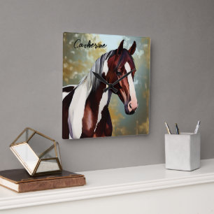 Vackert Paint Horse Fyrkantig Klocka