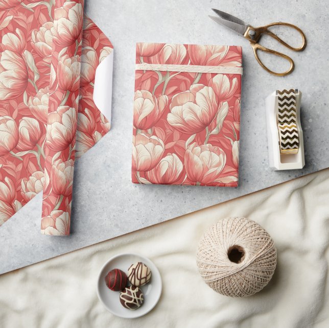 Vackert Papper för Tropical Tulip Wrapping Presentpapper (Hantverk)
