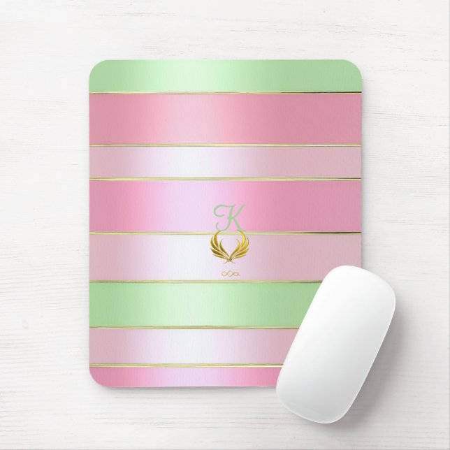 Vackert Pastell Rosa och Grönt Monogram  Musmatta (Med mus)
