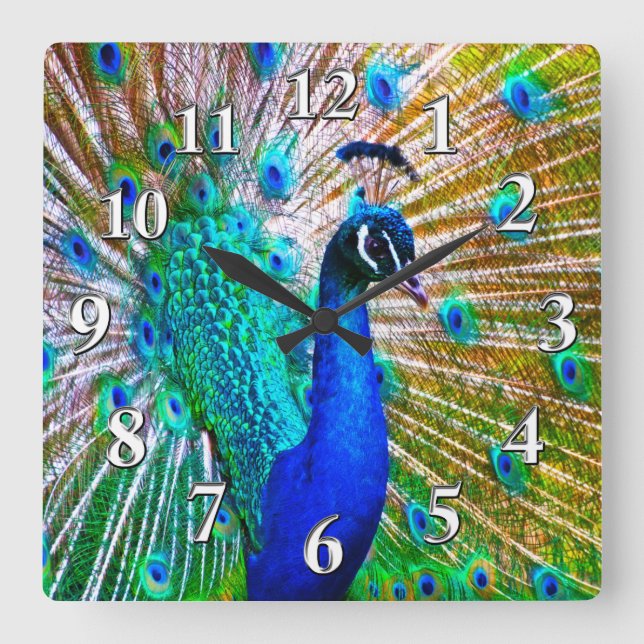 Vackert Peacock Clock eller Byt till ditt foto Fyrkantig Klocka (Framsida)