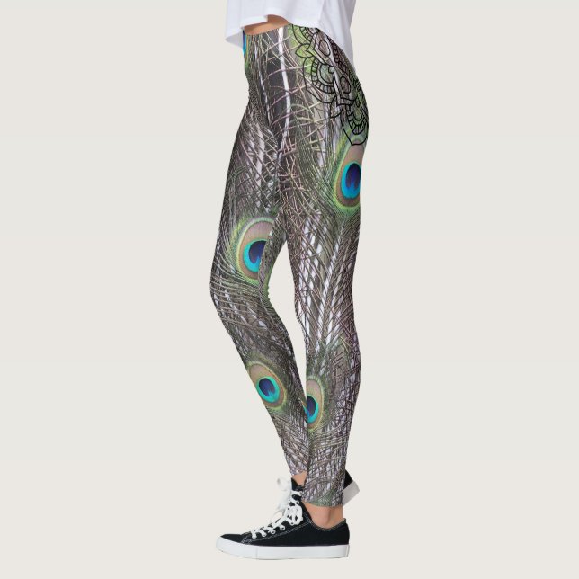 Vackert Peacock med öppet Svan Leggings (Vänster)