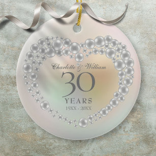 Vackert Pearl 30:e Bröllop-årsdagen Foto Julgransprydnad Keramik