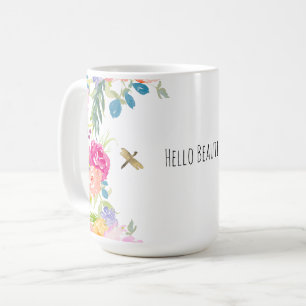 Vackert persiko Rosa Guld Gult Vattenfärgsfärgad B Kaffemugg