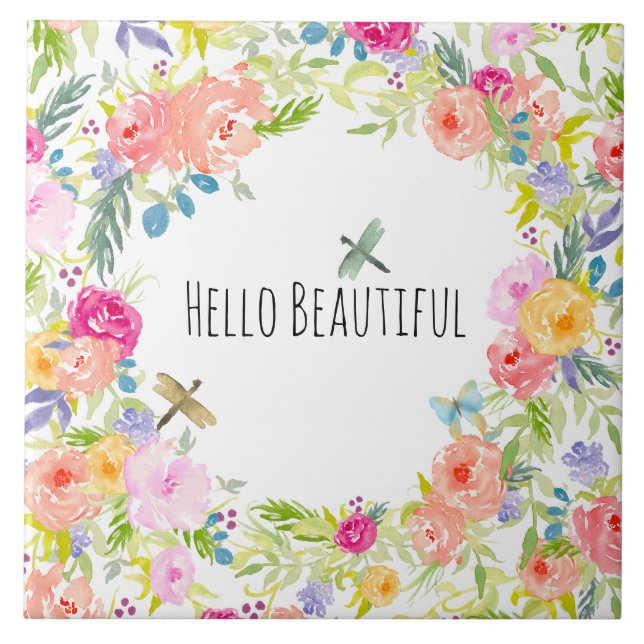 Vackert persiko Rosa Guld Gult Vattenfärgsfärgad B Kakelplatta (Framsidan)