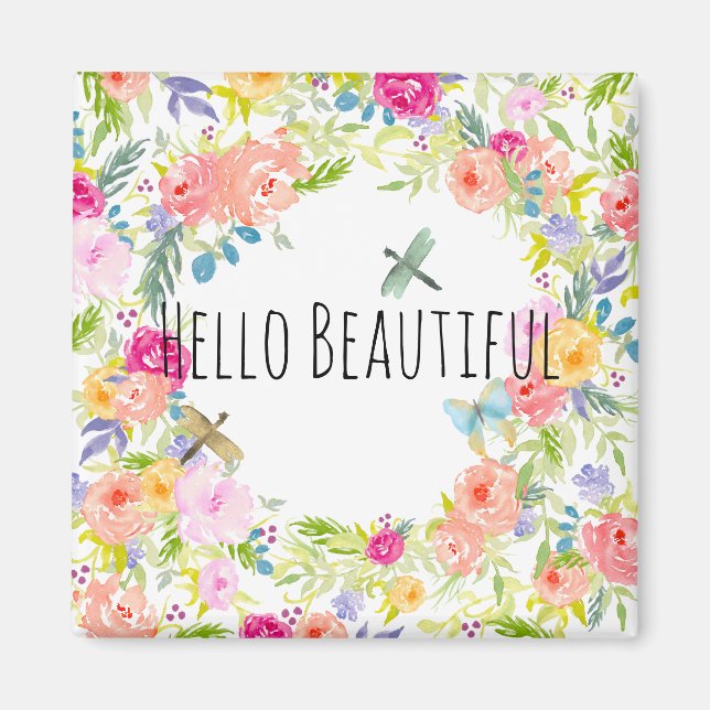 Vackert persiko Rosa Guld Gult Vattenfärgsfärgad B Magnet (Framsidan)