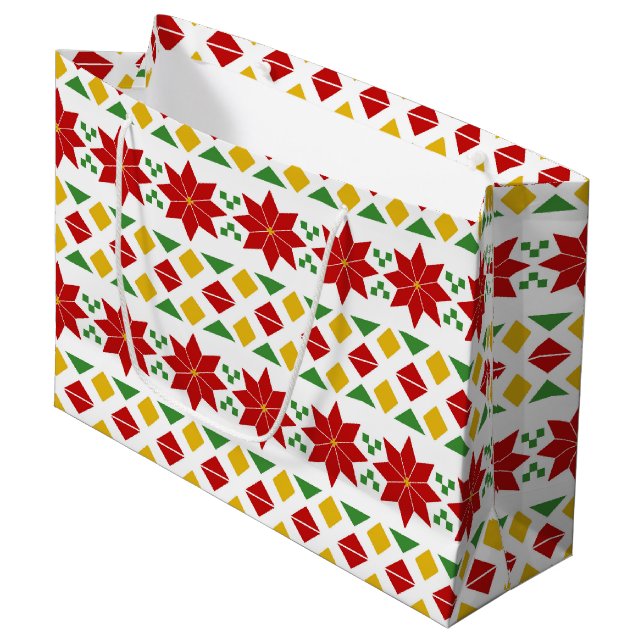 Vackert poinsettia Gift Bag - stort, glansigt (Framsidan Vinklad)