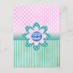 Vackert polka dots i mjuk rosa och blå rand vykort