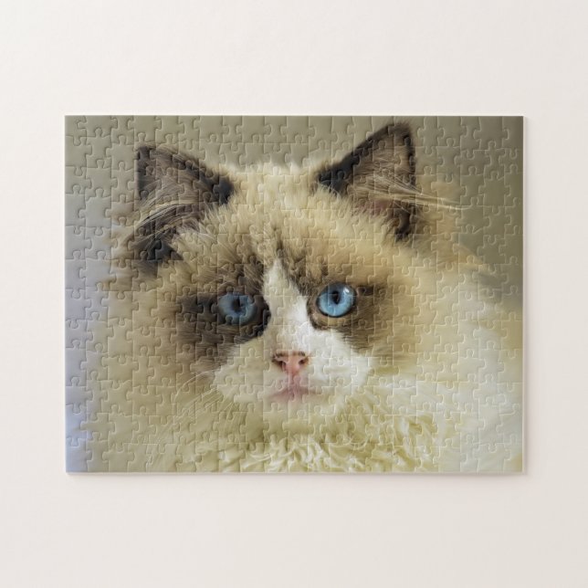 Vackert Ragdoll Cat med Blue Öga Pussel (Horisontell)