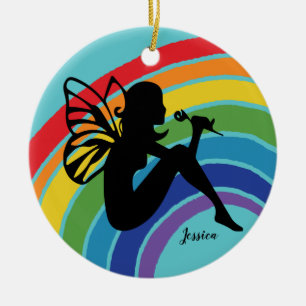 Vackert Rainbow Fairy Girl Monogram HBT TQ Julgransprydnad Keramik