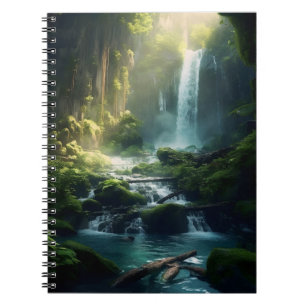 Vackert Realistiskt Magic Forest Waterfall Anteckningsbok