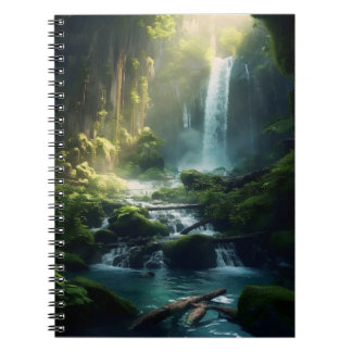 Vackert Realistiskt Magic Forest Waterfall Anteckningsbok