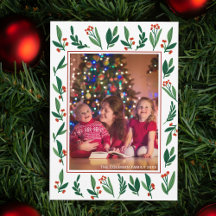 Vackert Red Grönt Holly-familjens julfoto
