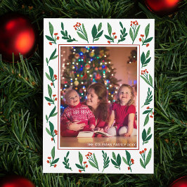 Vackert Red Grönt Holly-familjens julfoto Julkort