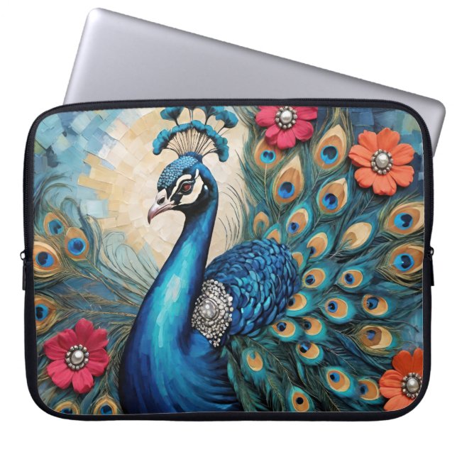 Vackert Regal Peacock med Gems Laptop Fodral (Framsidan)