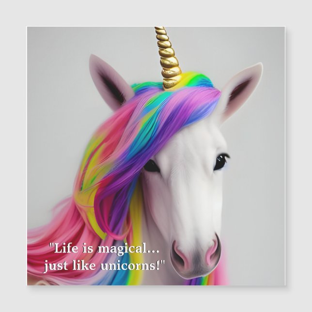 Vackert regnbåge Hair Unicorn Magnetic Card (Framsida)