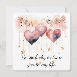 Vackert Ro Färgad Watercolor Heart Julkort