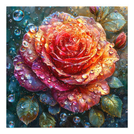 Vackert ro med droppar från vatten fototryck