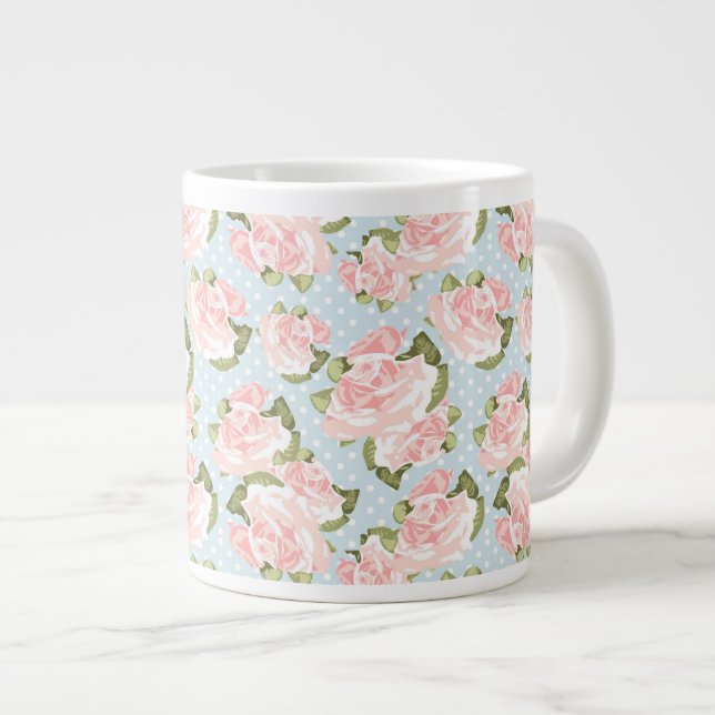 Vackert ro mönster med blå polka dots jumbo mugg (Framsida höger)