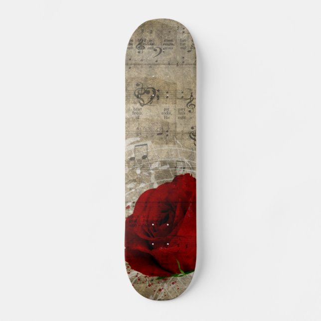 Vackert röd ros musik noter-snäcka piano skateboard bräda 19,5 cm (Framsida)