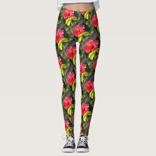 Vackert, rödtropisk Hibiscus Flower Leggings