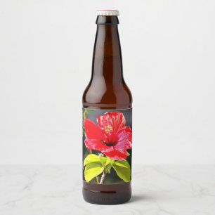 Vackert, rödtropisk Hibiscus Flower Ölflaska Etikett